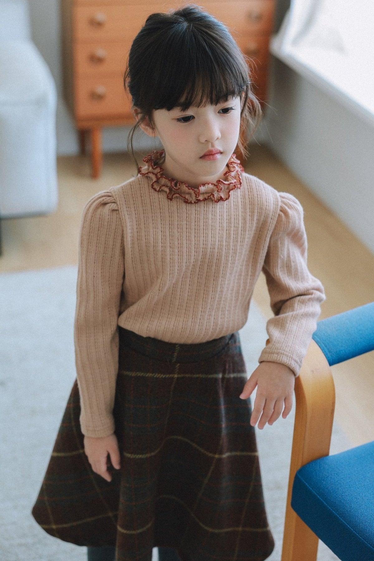 (予約) mon Atelier  / Amelie Contrast-Trim Ruffle Top