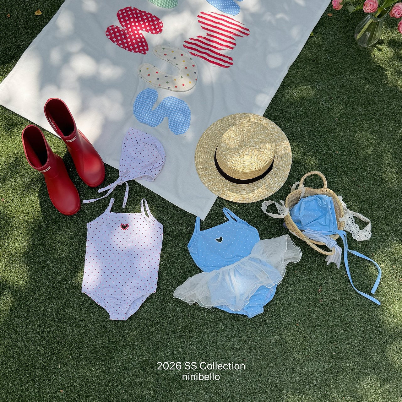 (予約) ninibello  / Candy Dot Swimwear (Bonnet Set)