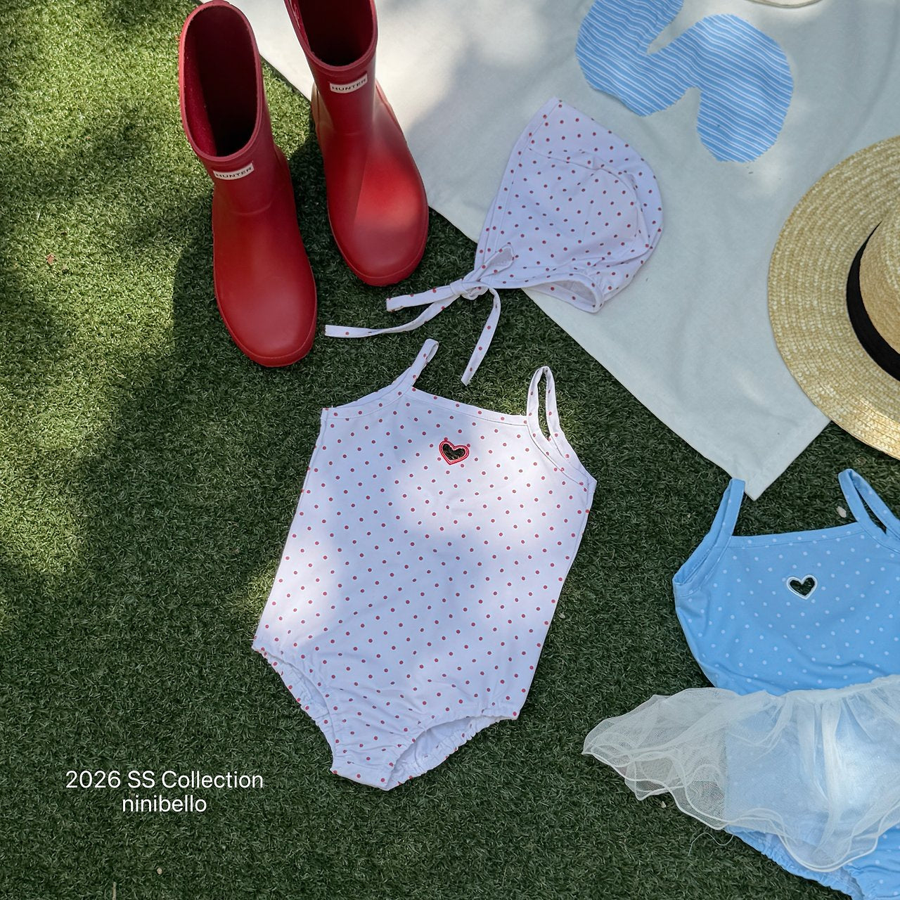 (予約) ninibello  / Candy Dot Swimwear (Bonnet Set)